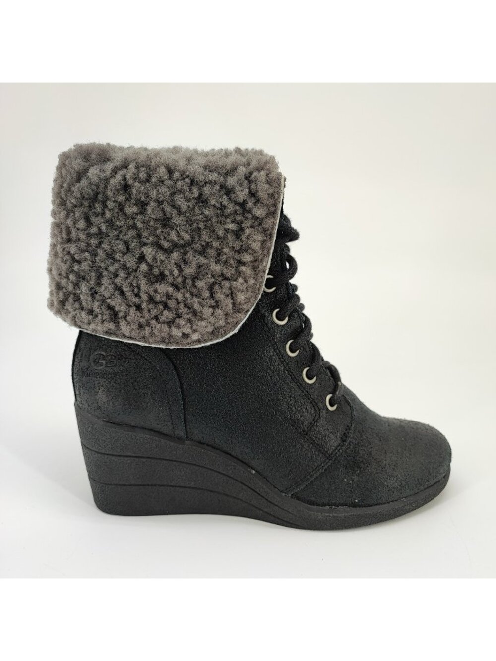 UGG Zea Women’s Size 5 US Boots Leather Black Wedge Heel Ankle Boot 1003360